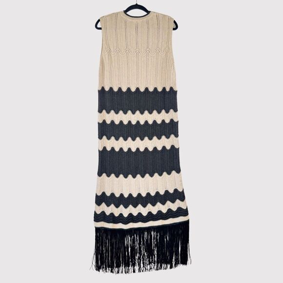 NWT Mango Womens Dress Brown Maxi Fringed Hem Striped Sleeveless Boho Size 10 - Picture 3 of 12